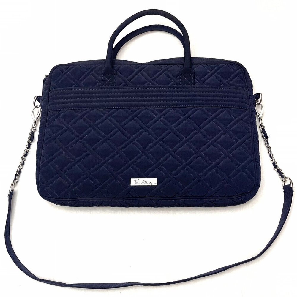 Vera Bradley Blue Quilted Laptop Bag Diamond Pattern Handles & Shoulder Strap